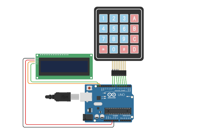 Circuit design Arduino 4x4 Keypad coded with Blocks with LCD - Tinkercad