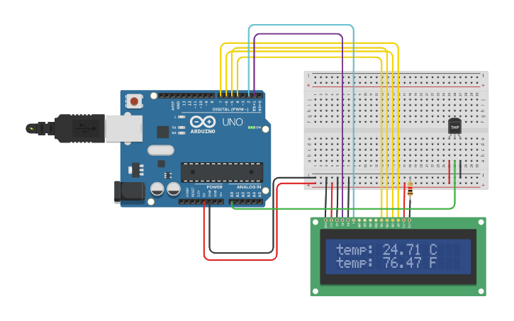 Circuit Design 4. Temperature Reading Using Tmp Sensor. - Tinkercad