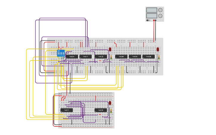 Circuit design comparador de 2 bits - Tinkercad