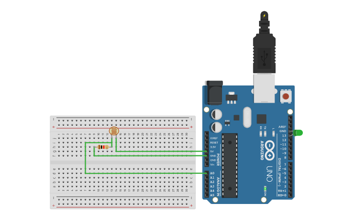 Circuit design LDR sensor with LED - Tinkercad