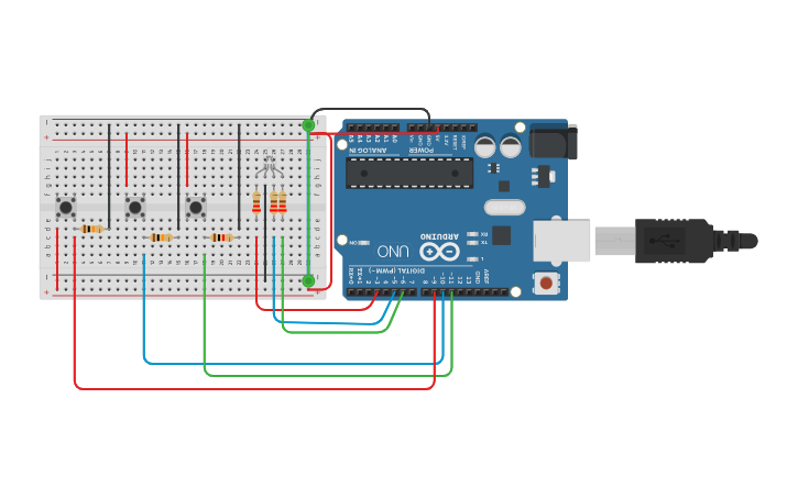 Circuit design buttons en RGB - Tinkercad