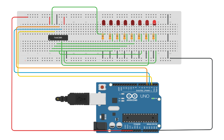 Circuit design Using Shift Register | Tinkercad