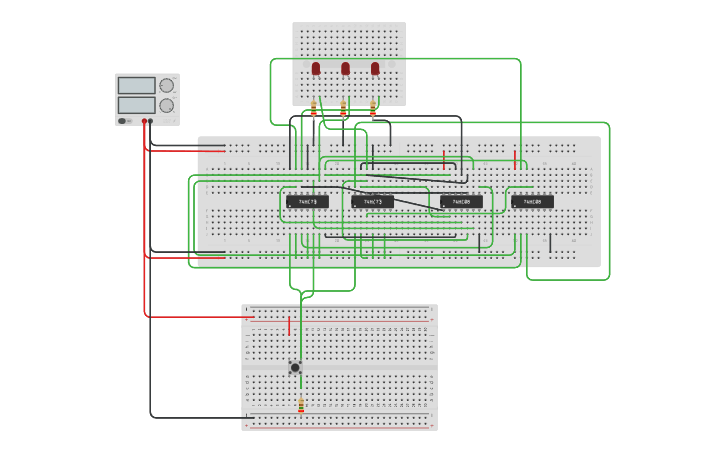 Circuit design 3-bit Johnson Counter with J-K FLIP-Flop - Tinkercad