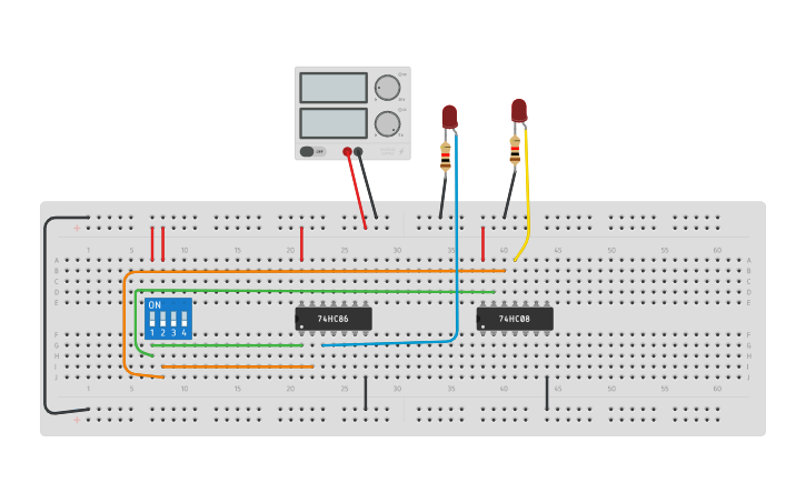 Circuit design half adder using basic gates - Tinkercad