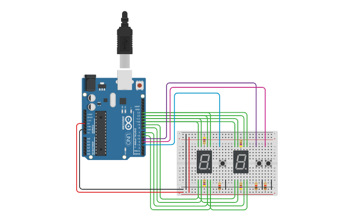 Circuit design 7-segment LED Display with Arduino - Tinkercad