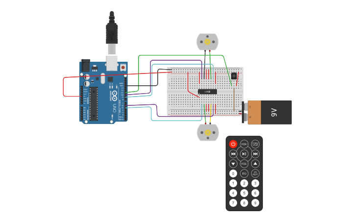 Circuit design IR remote controled motor - Tinkercad