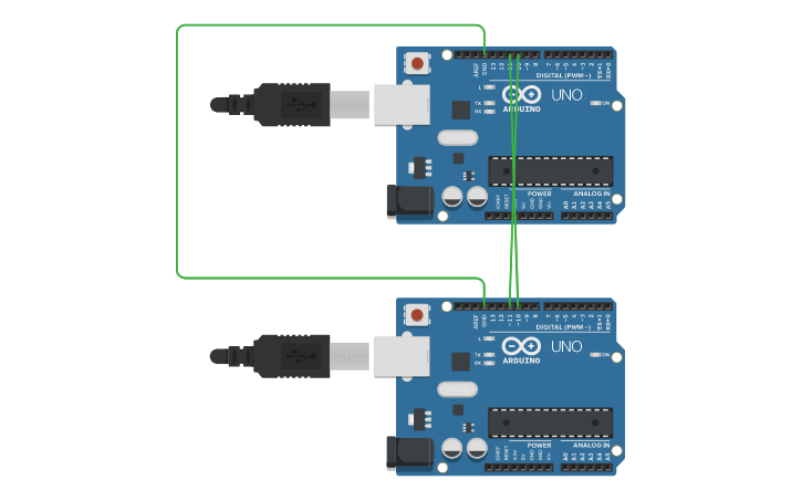 Circuit design Serial Communication between 2 arduino | Tinkercad