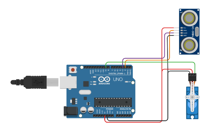 Circuit design sensor ultrasonido | Tinkercad