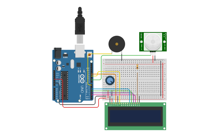 Circuit design Motion Sensor With Alarm - Tinkercad