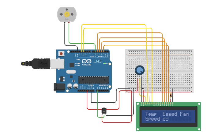 Circuit design Temp Based Fan Control Using Arduino - Tinkercad