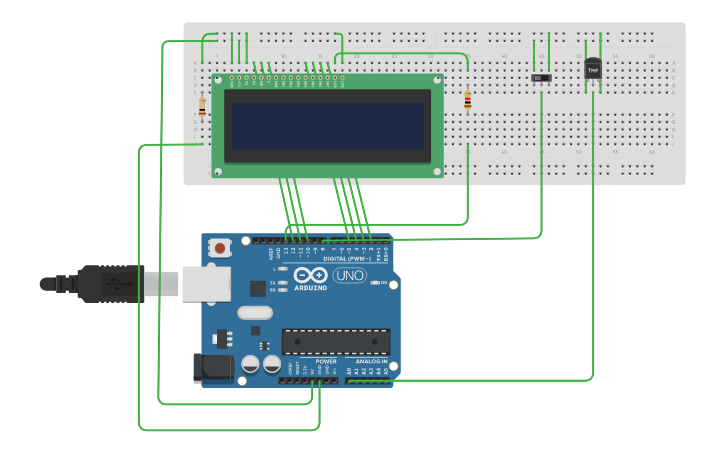 Circuit design Arduino Time + Temp - Tinkercad