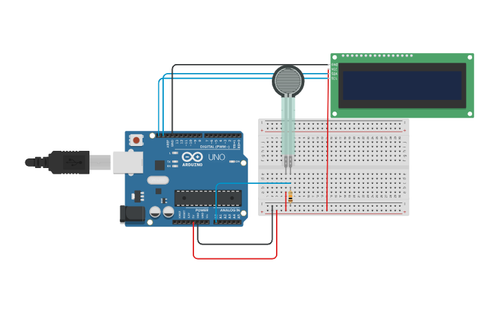 Arduino G Force Module Circuit design Arduino Force Sensor LCD Project - Tinkercad