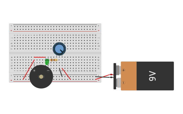 Circuito de protoboard con buzzer y led
