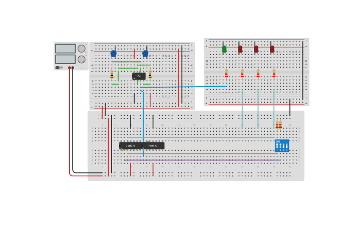 Circuit design 3 BIT Ripple Up Counter | Tinkercad