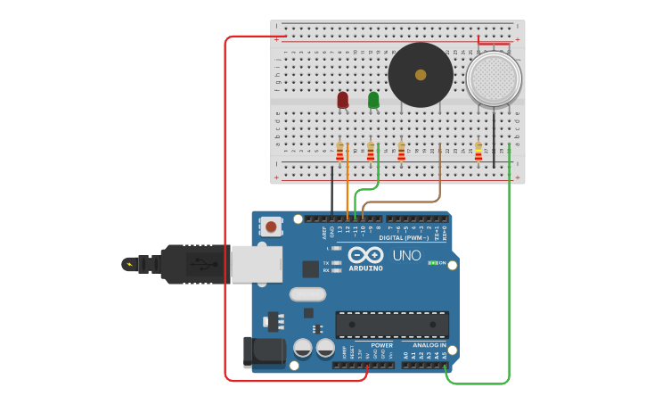 Circuit design Guide for MQ-2 Gas/Smoke Sensor with Arduino - Tinkercad