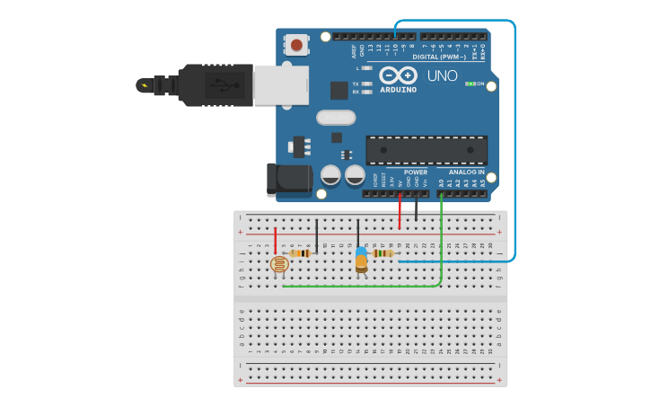 Circuit design Acendendo LED com sensor LDR (Fotoresistor) | Tinkercad