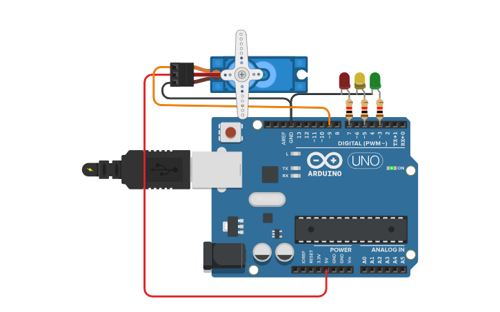 Circuit design სერვო შუქნუშანით - Tinkercad