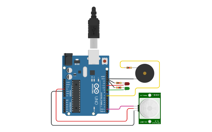 Circuit design PIN Motion sensor | Tinkercad