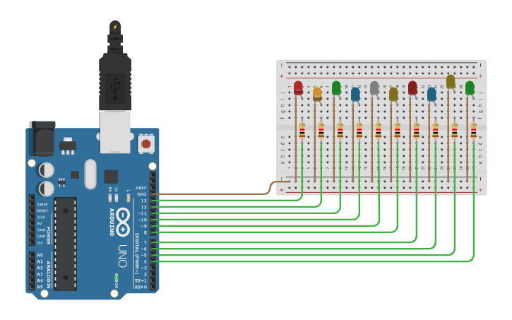 Circuit design Simple Christmas Lights | Tinkercad