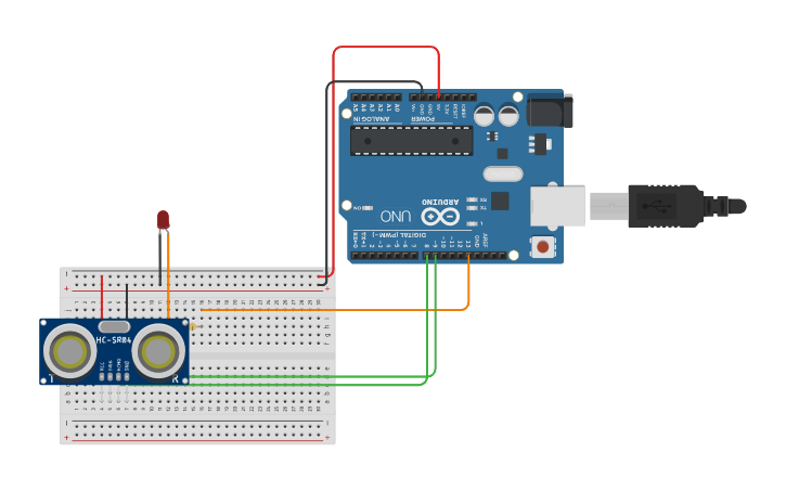 Circuit design Ultrasonico con led | Tinkercad