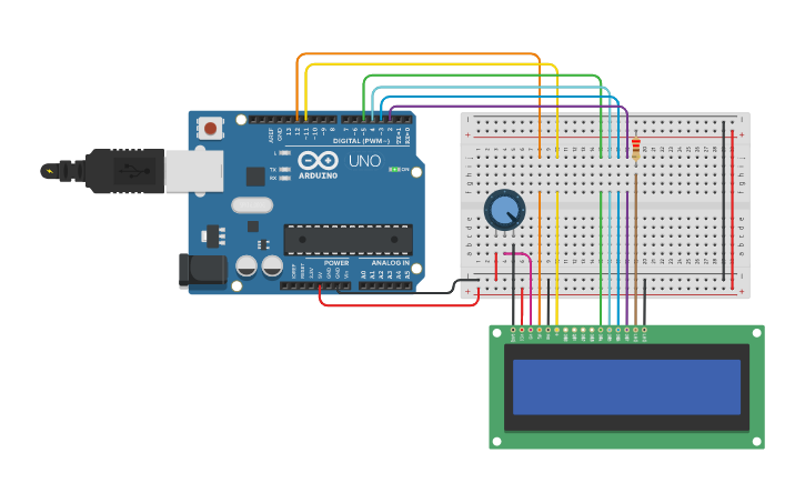 Circuit design Display LCD 16x2 - Tinkercad