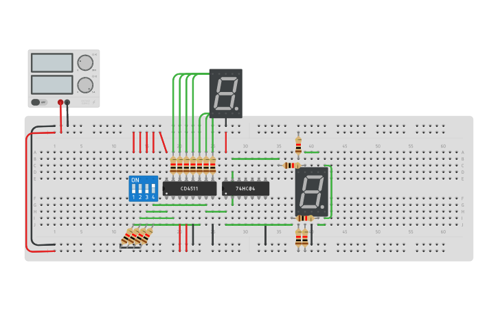 Circuit design 7-Segment Display - Tinkercad