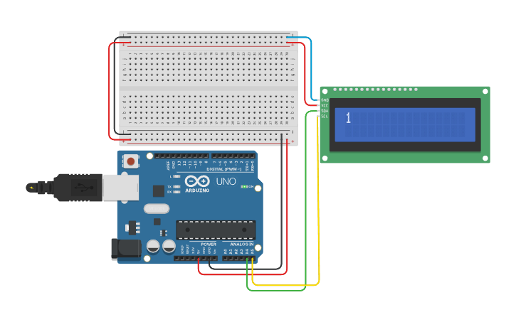Circuit design Copy of Ejercicios LCD 16x2 i2C - Tinkercad