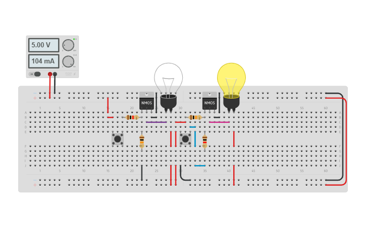 Circuit design Nmos pull up pull down ok - Tinkercad