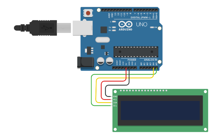 Circuit design Arduino Display I2C - Tinkercad