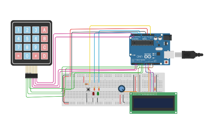 Circuit design CONTROL DE ACCESO CON LCD Y TECLADO 4*4 - Tinkercad