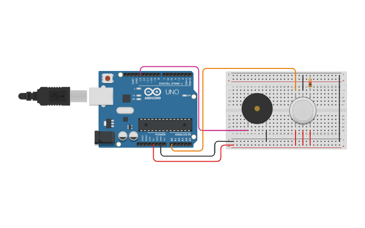 Circuit design LE9-Arduino Gas Sensor with Buzzer - Tinkercad