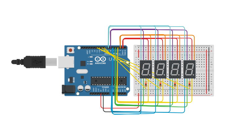 Circuit design 4 DISPLAYS - Tinkercad