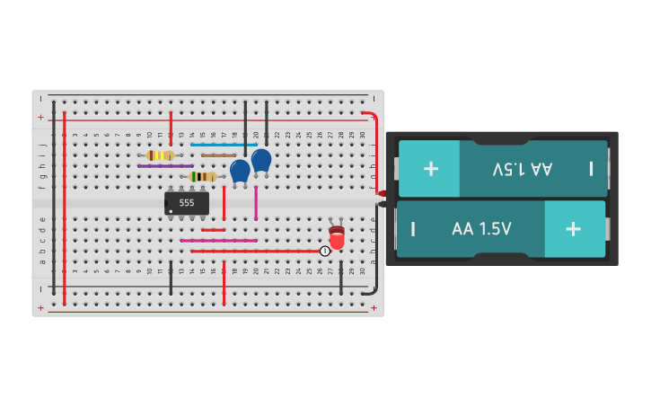 Circuit design Clock (on time=off time=1sec) - Tinkercad
