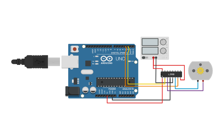 Circuit design Arduino Motor driving Example - Tinkercad