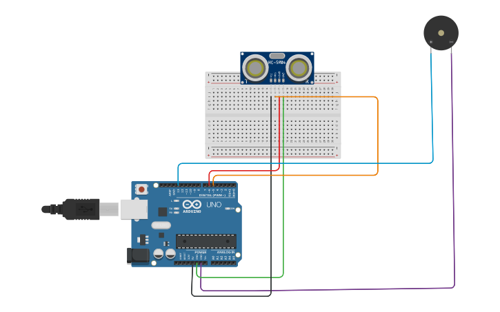 Circuit design ultrasonic sensor - Tinkercad