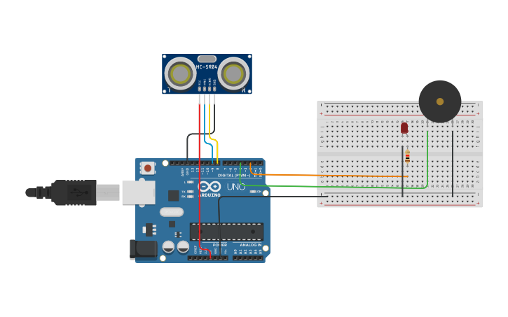 Circuit design Ultrasonic sensor - Tinkercad