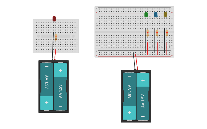 Circuit design Protoboard (mini + led + pilha) | Tinkercad