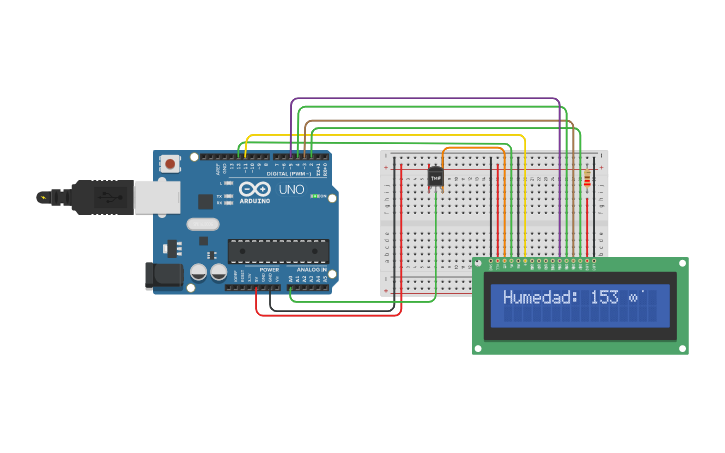 Circuit design Sensor de temperatura y humedad - Tinkercad