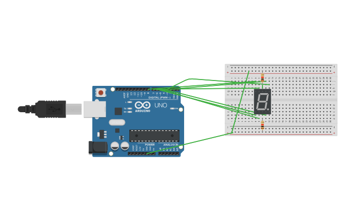 Circuit design 0 to 9 counter - Tinkercad