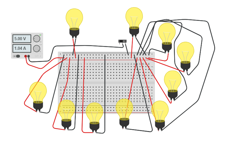 Circuit Design Bombillas 10 - Tinkercad