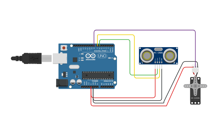Circuit design Arduino y sensor ultrasonido - Tinkercad