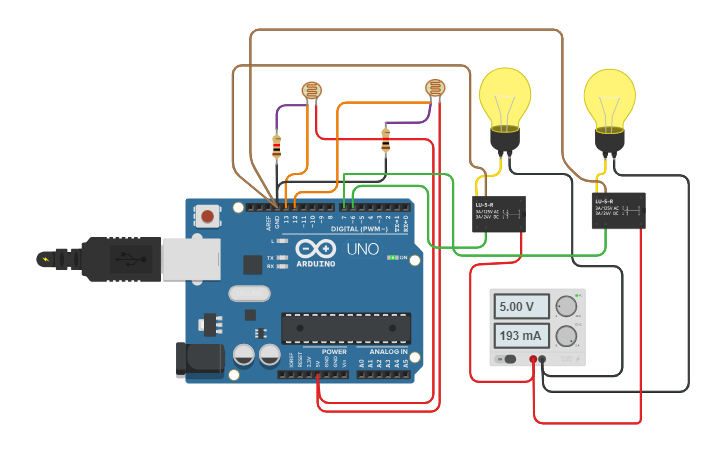 Circuit design Automatic light sensor - Tinkercad