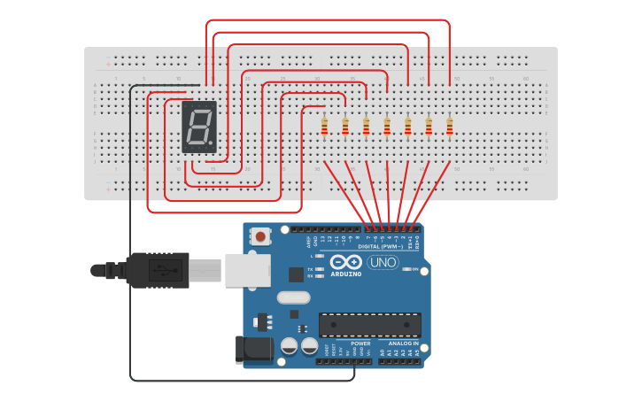 Circuit design Circuits 7 Segment Display - Tinkercad