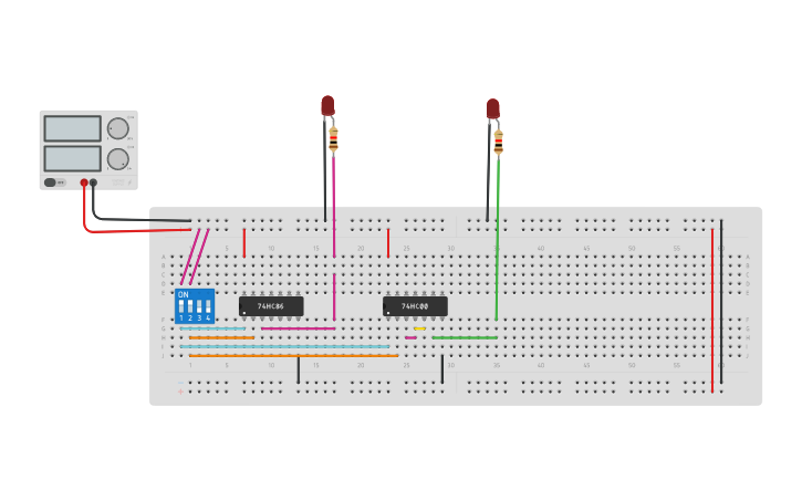Circuit design Half adder xor and nand | Tinkercad