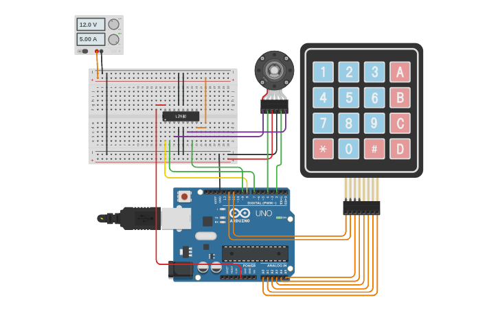 Circuit design Keypad DC Motor (Encoder) - Tinkercad