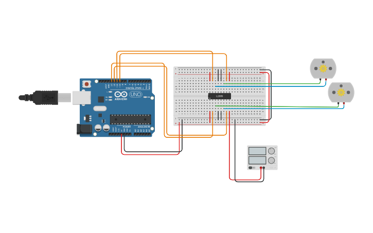 Circuit design Double DC motor drive using L293D - Tinkercad