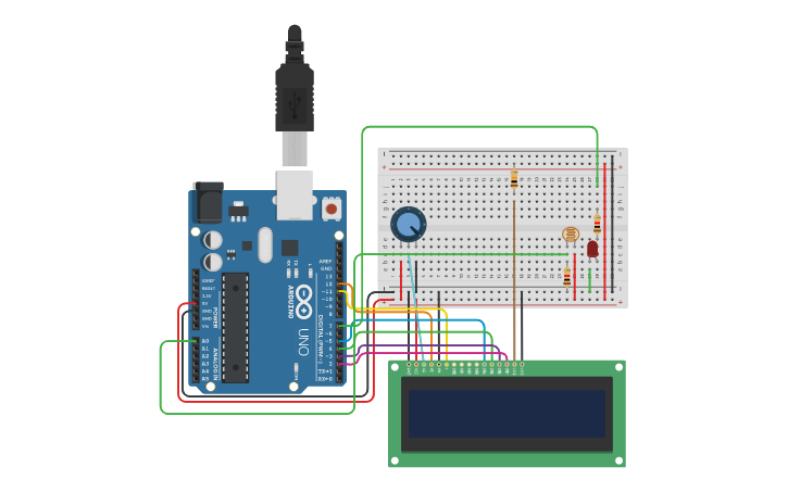 Circuit design ACTIVITY 3.2 LDR AND LCD - Joan Villo | Tinkercad
