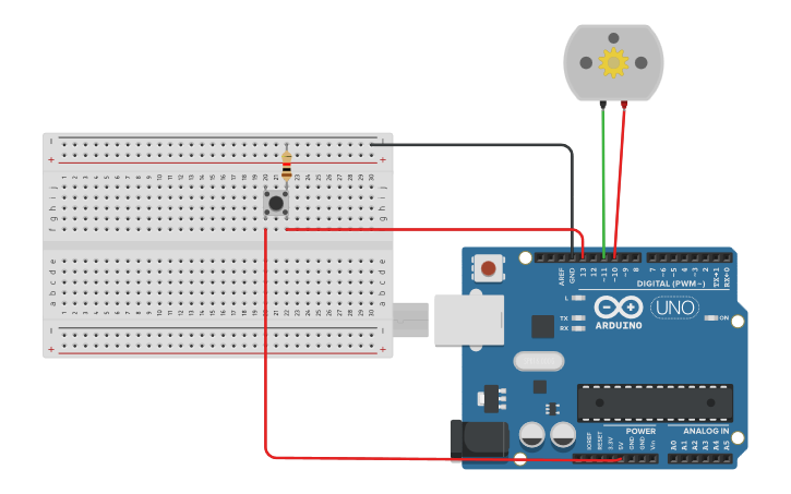 Circuit design DC Motor Change direction on button click - Tinkercad