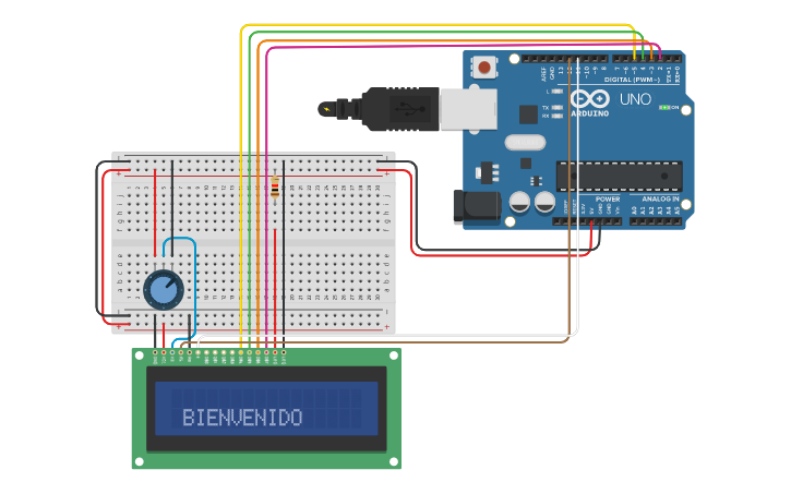 Circuit design LCD - BIENVENIDO - Tinkercad