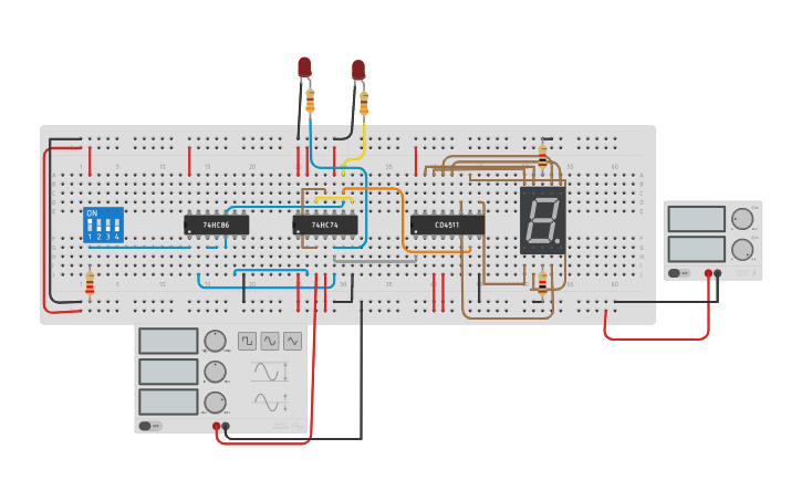 Circuit design Seven segment timer - Tinkercad